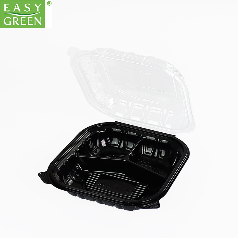 8 inch / 9 inch Disposable Plastic 3-Compartment Hinged Containers
