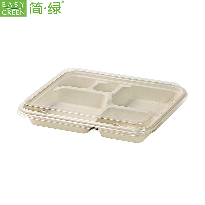 5-com Compostable Bagasse Disposable Lunch Plate, Compartment Tray