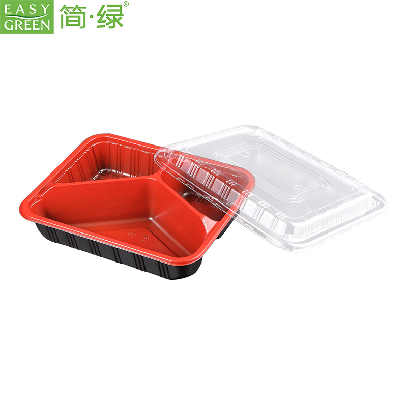 Disposable Plastic Bento Lunch Box For Microwavable PP With 3 Compartment